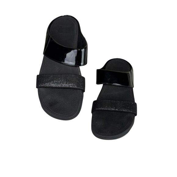 FitFlop LULU Crystal Embellished Sparkle Comfy Sandals Slides Black Size 8 - Picture 1 of 6